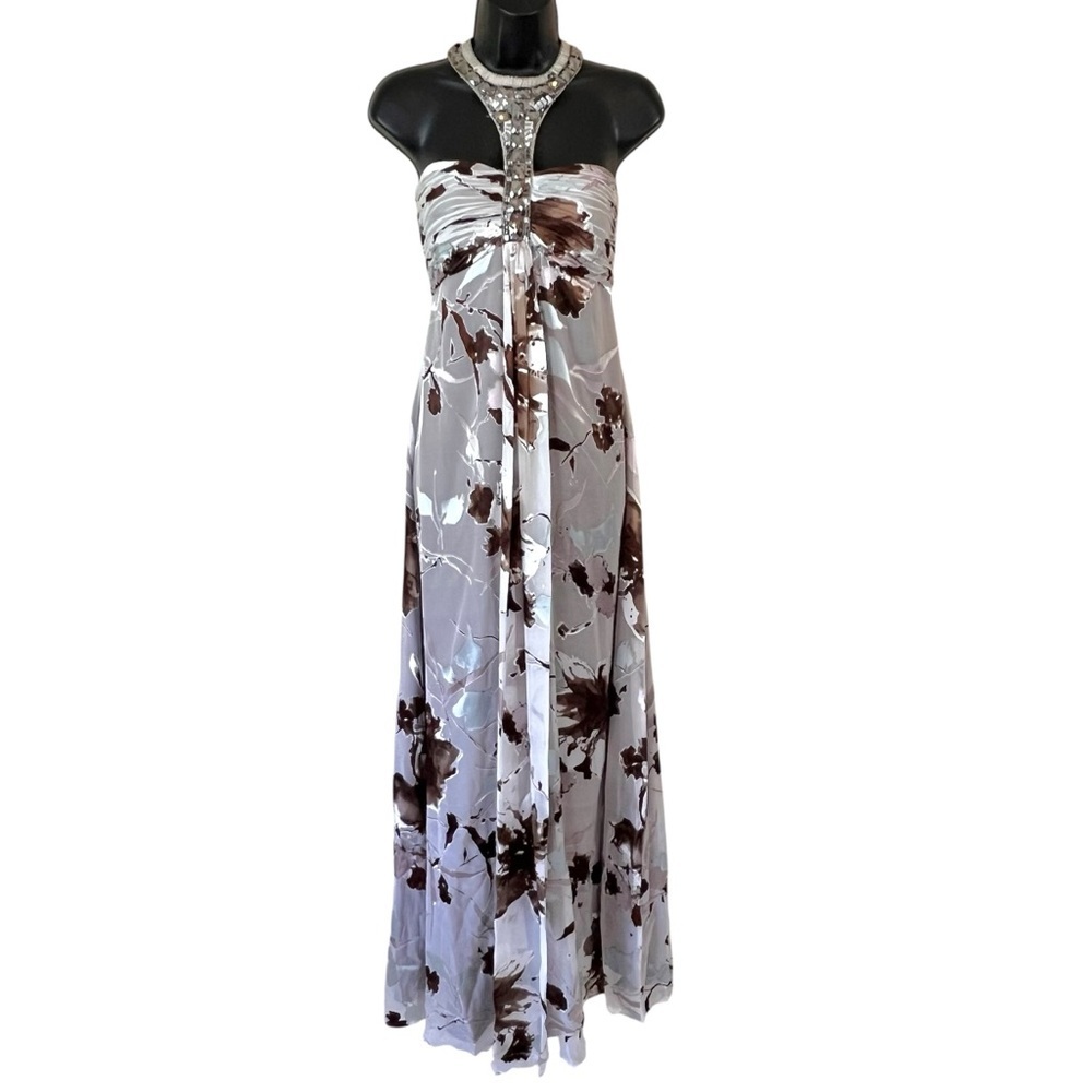 Cachet 90’s Y2K Silk Velvet Burnout Maxi Dress Beaded Whimsigoth Halter
